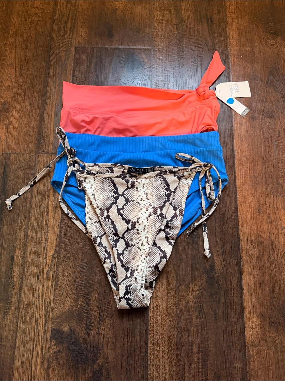 Trio Bikini Bottoms - Coral, Blue & Snake Print